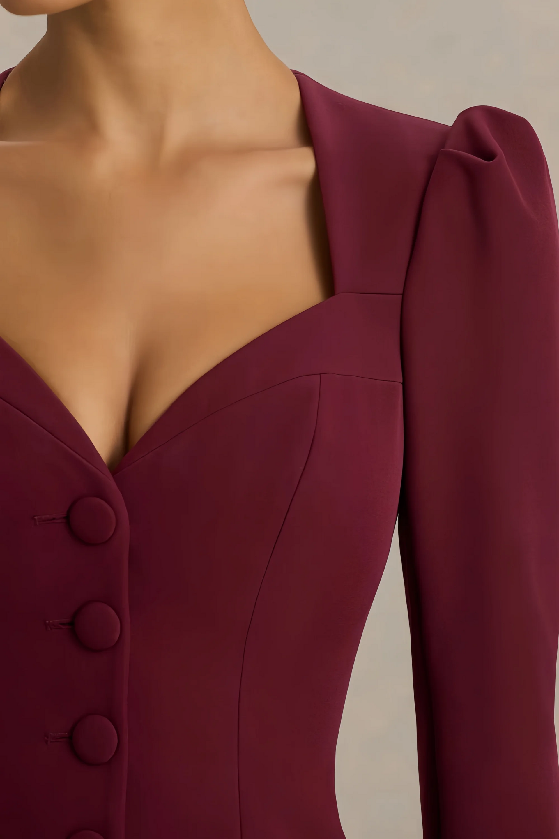 Diane Burgundy Modest Sweetheart Tailored Mini Dress