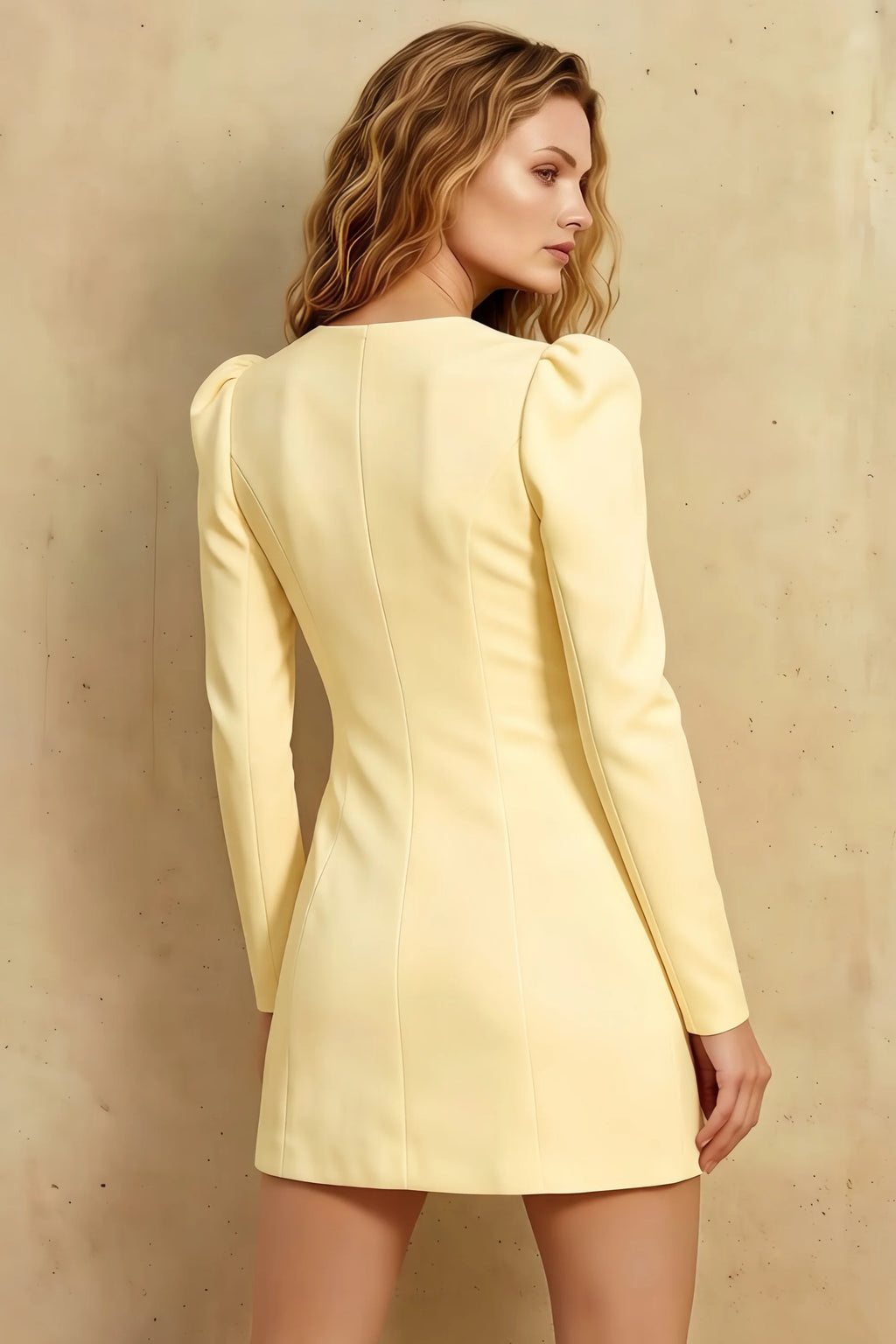 Diane Lemon Sweetheart Neck Long Sleeve Mini Dress | Elegant Formal & Party Dress