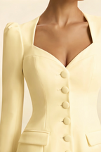 Diane Lemon Sweetheart Neck Long Sleeve Mini Dress | Elegant Formal & Party Dress