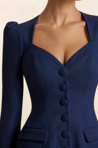 Diane Navy Long Sleeve Modest Mini Dress with Pocket