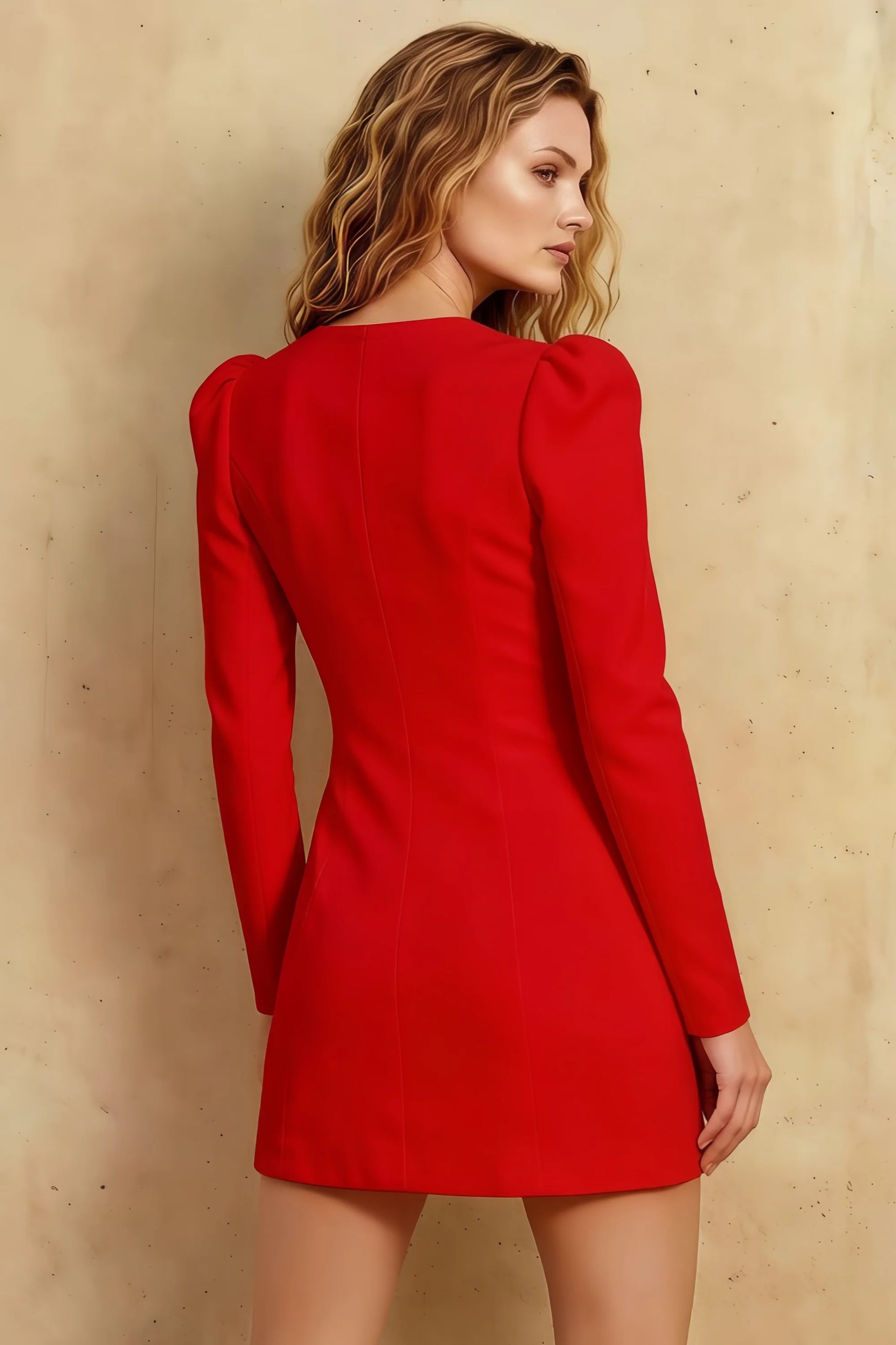 Diane Red Sweetheart Neck Tailored Mini Dress with Button