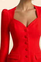Diane Red Sweetheart Neck Tailored Mini Dress with Button