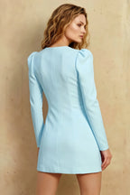 Diane Sky Blue Sweetheart Mini Dress for Women | Modest Long Sleeve Formal Dress