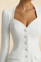 Diane White Modest Sweetheart Neck Mini Dress with Sleeves