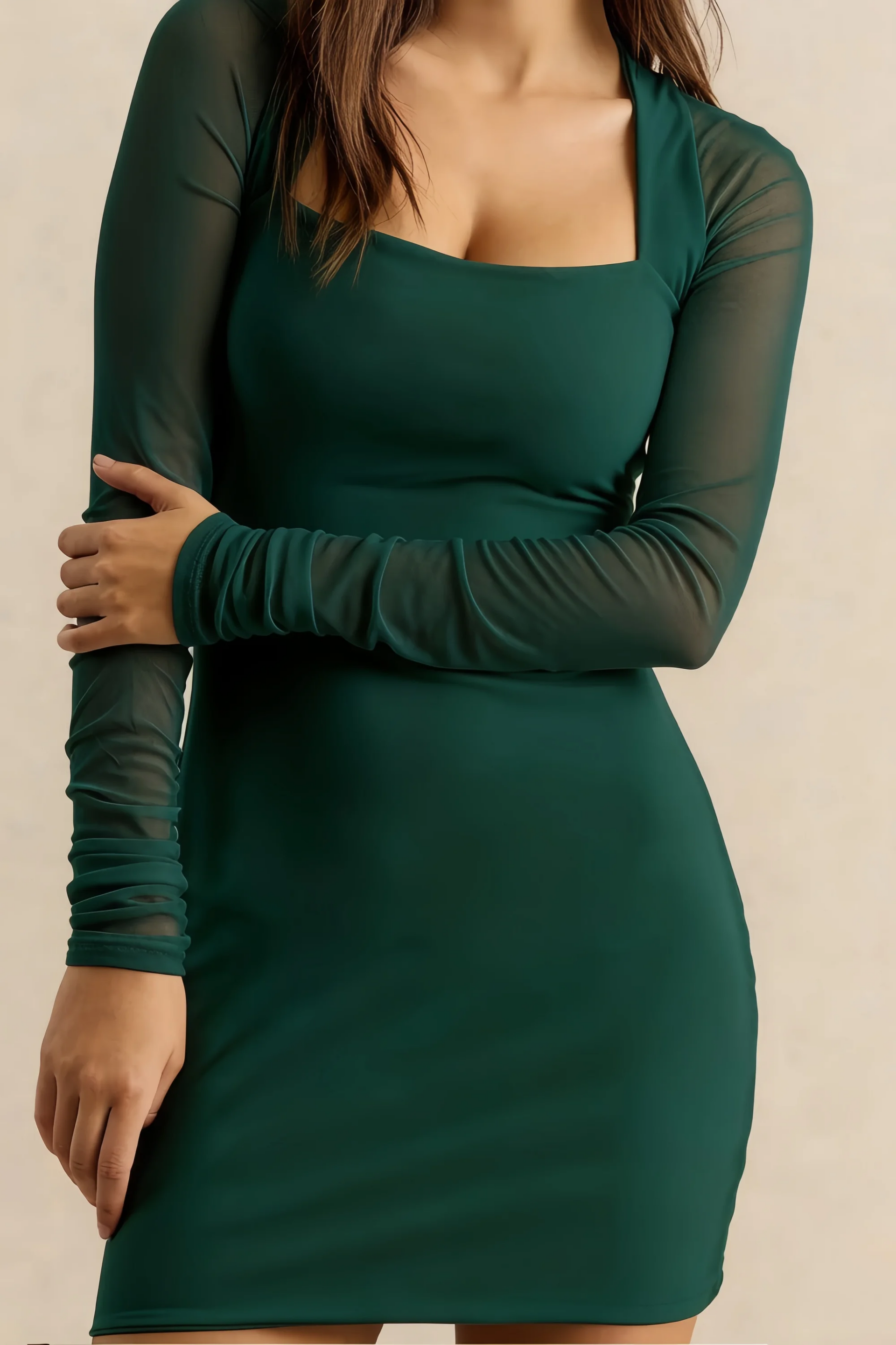 Doris Emerald Green Cutout Mini Dress with Sleeves
