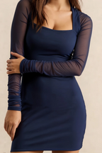 Doris Navy Bodycon Square Neck Mini Dress