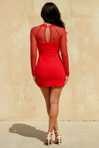 Doris Red Bodycon Long Sleeve Mini Dress with Cutout