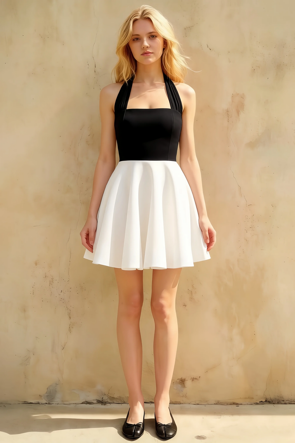 Dorothy Black and White Halter Neck Mini Dress