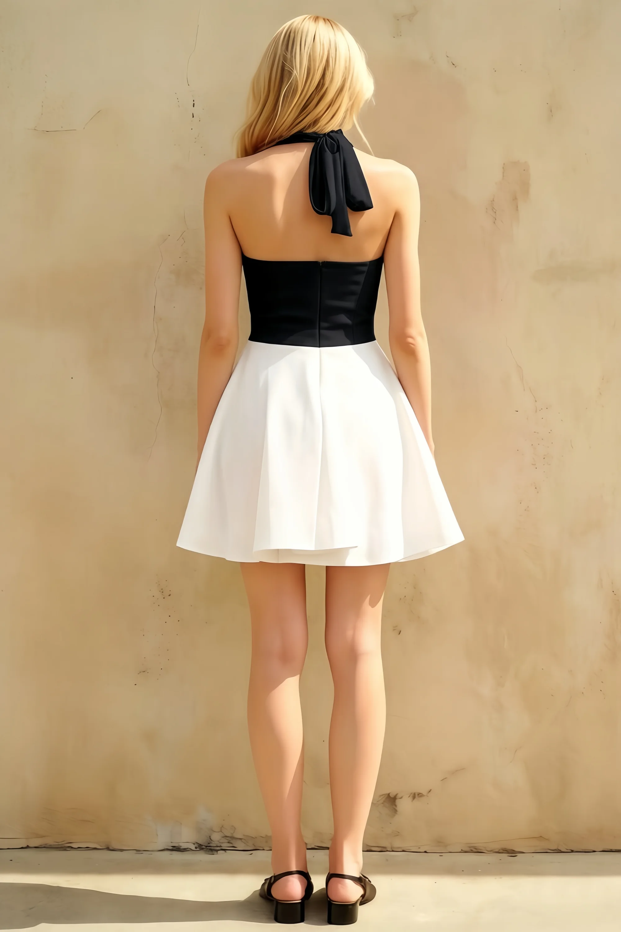 Dorothy Black and White Halter Neck Mini Dress Secondary image