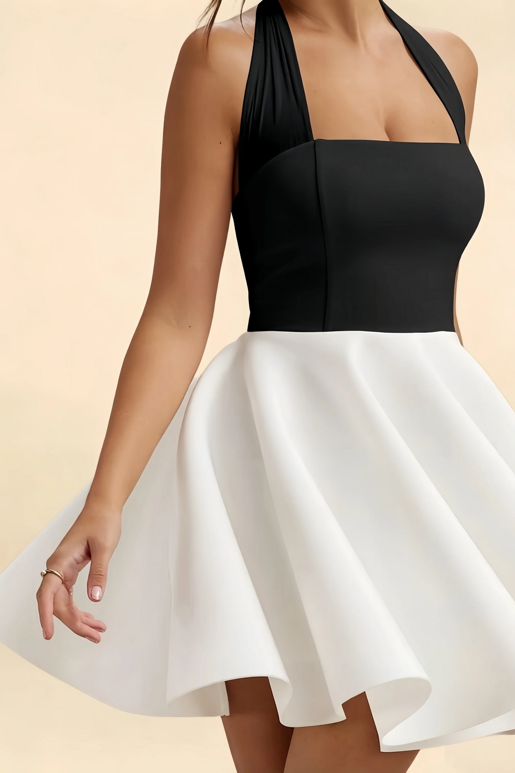 Dorothy Black and White Halter Neck Mini Dress