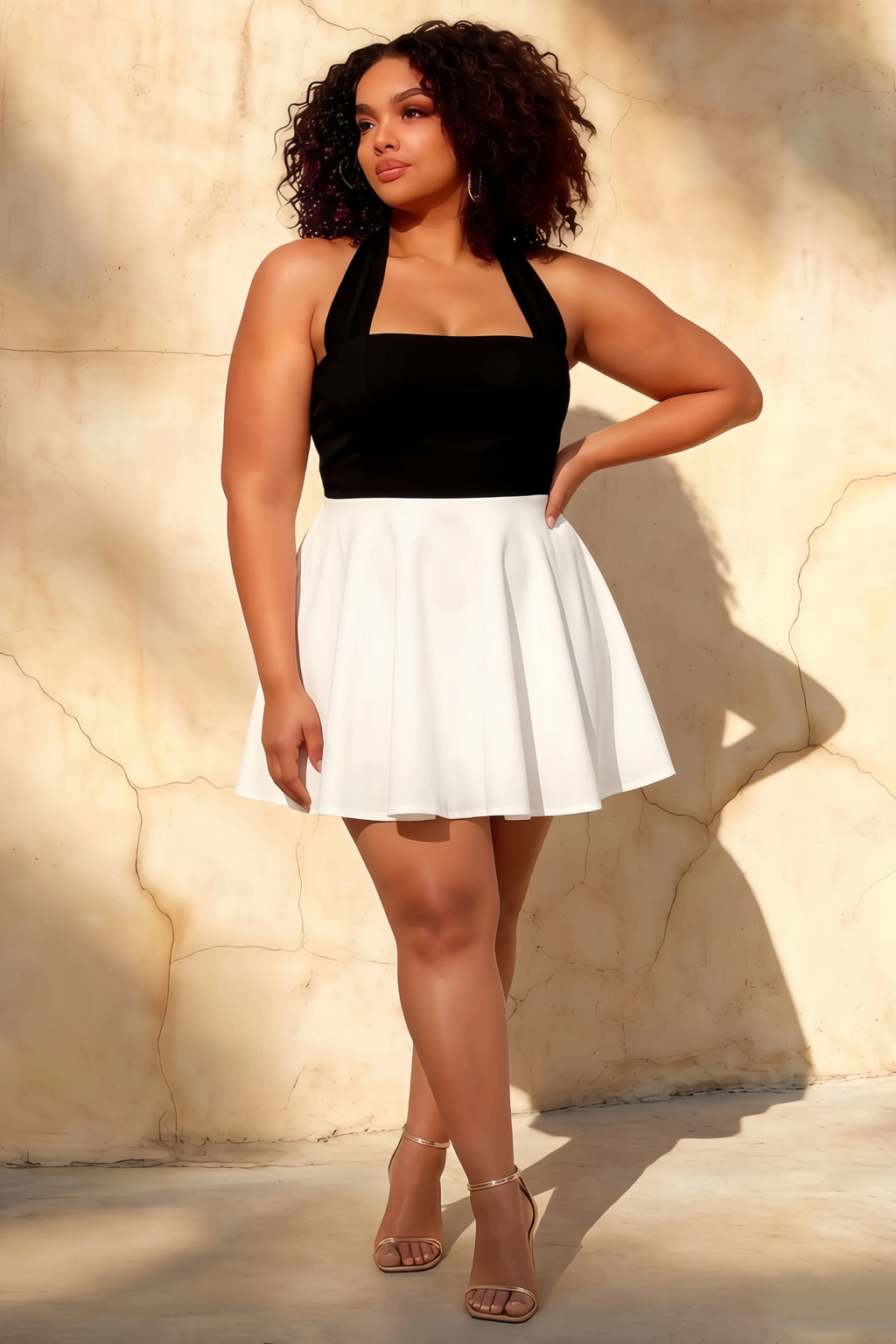 Dorothy Black and White Halter Neck Mini Dress