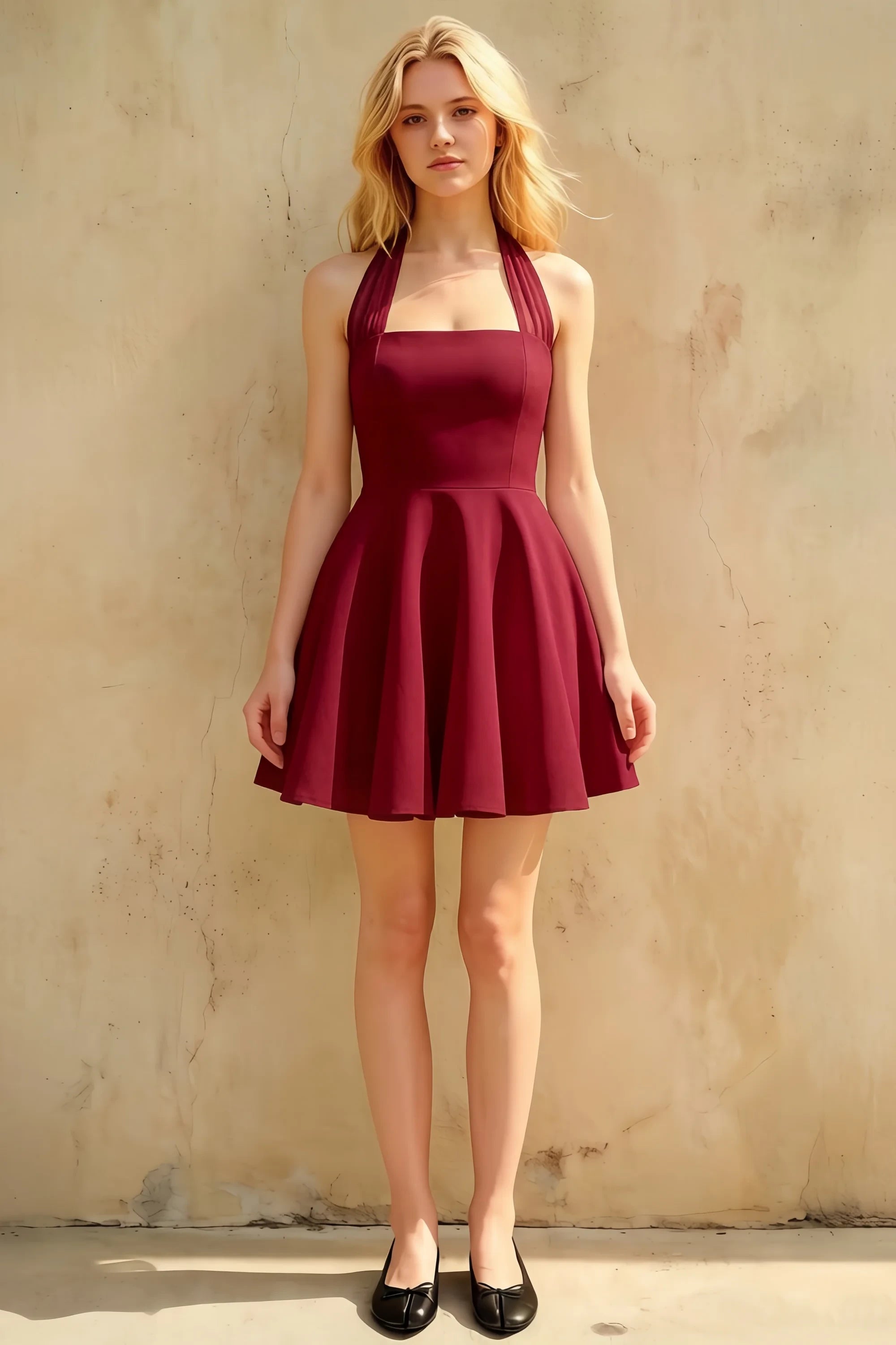 Dorothy Burgundy Halter Neck Backless Mini Homecoming Dress Main image