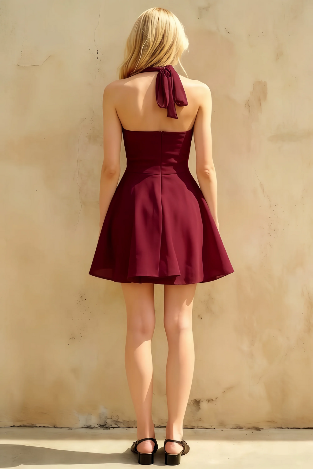 Dorothy Burgundy Halter Neck Backless Mini Homecoming Dress