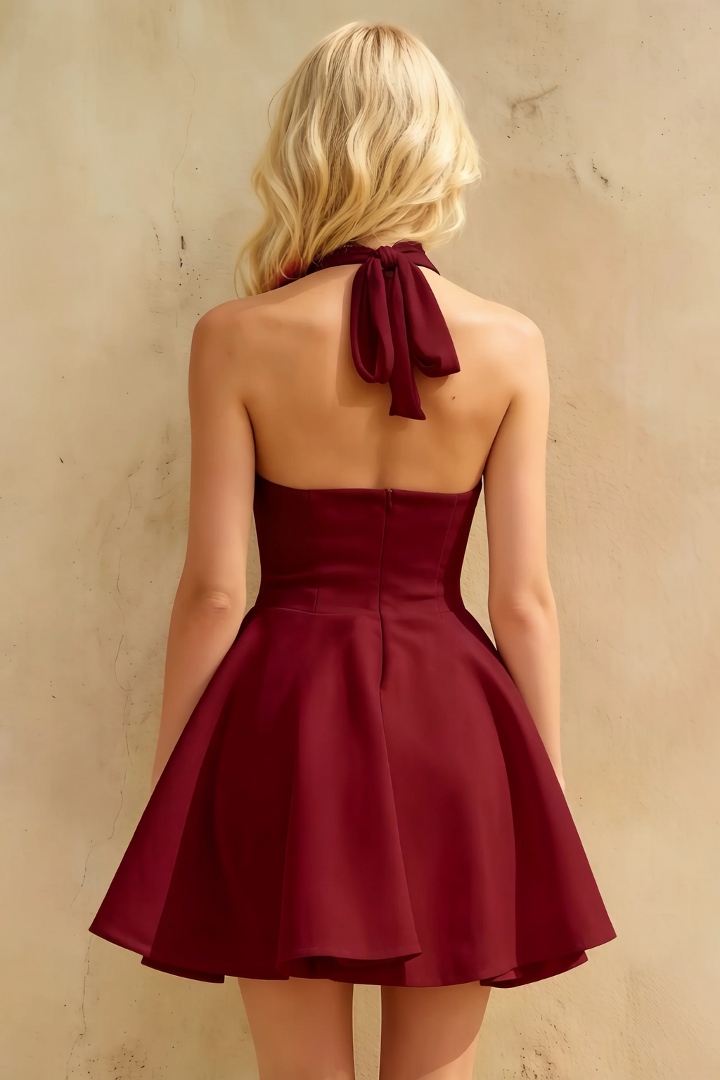 Dorothy Burgundy Halter Neck Backless Mini Homecoming Dress