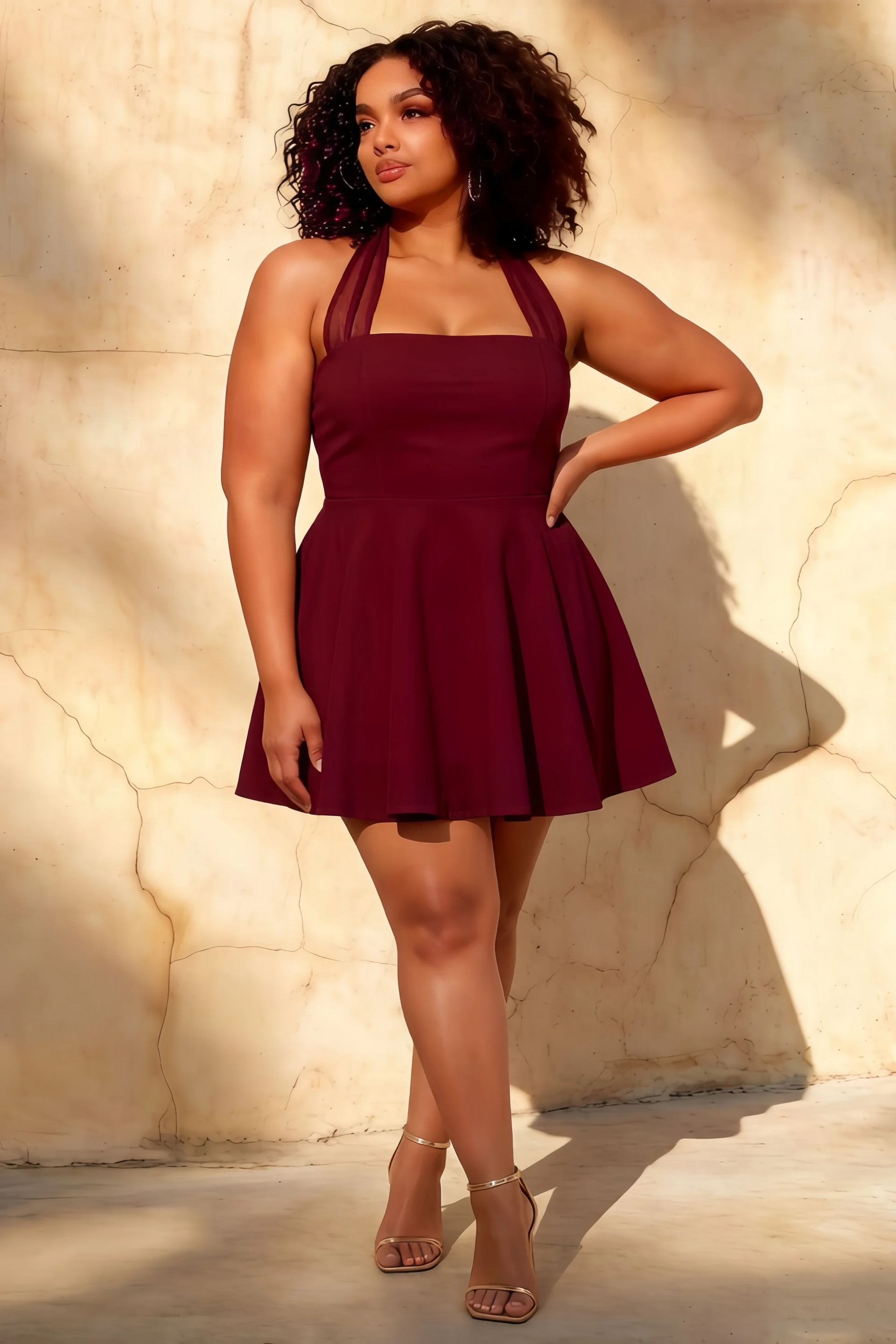 Dorothy Burgundy Halter Neck Backless Mini Homecoming Dress