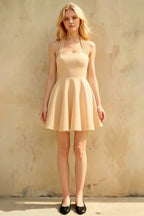 Dorothy Champagne A-Line Open Back Mini Dress | Halter Party Dress