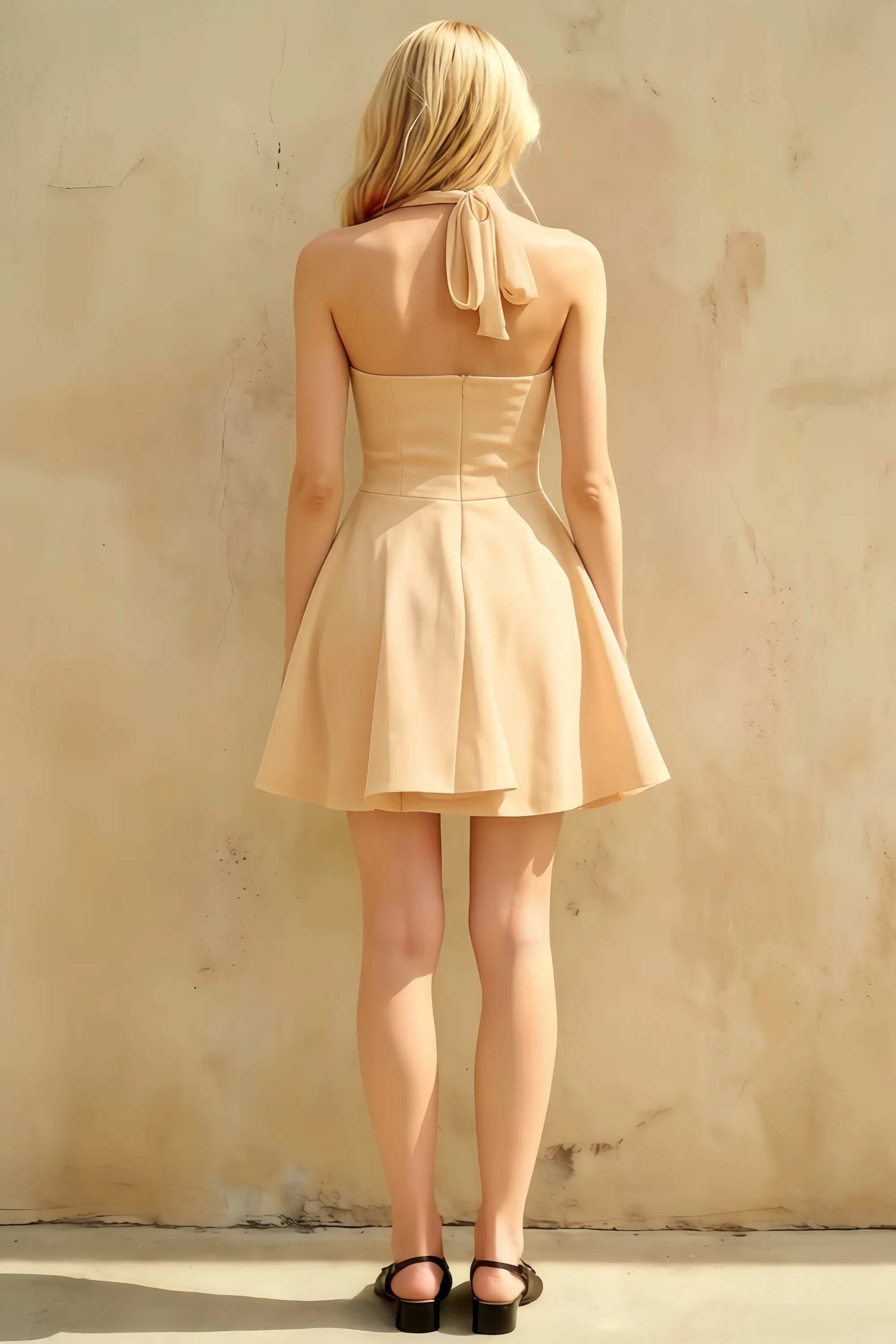 Dorothy Champagne A-Line Open Back Mini Dress | Halter Party Dress Secondary image