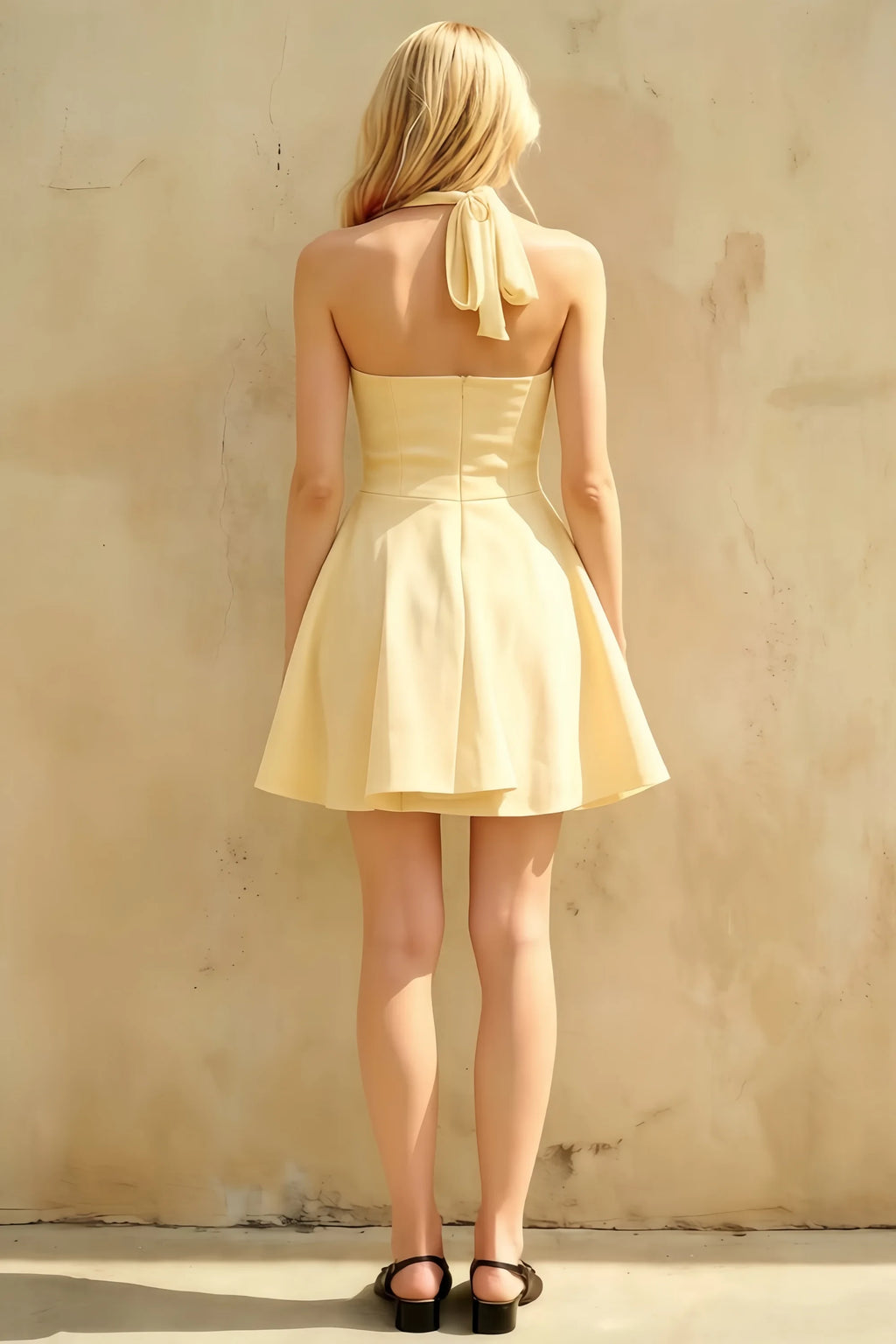 Dorothy Lemon A-Line Halter Mini Dress