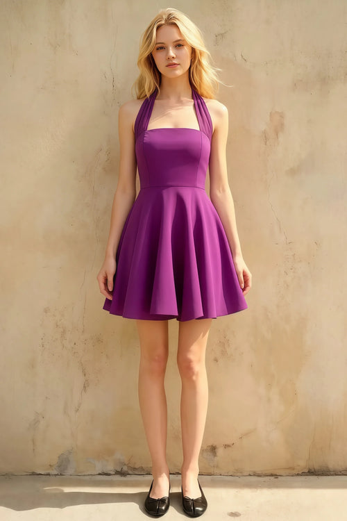 Dorothy Mulberry Halter A-Line Mini Skater Dress