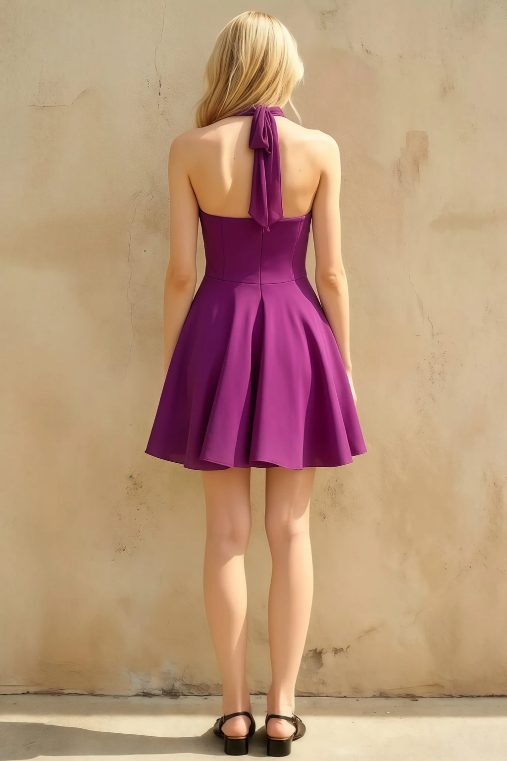 Dorothy Mulberry Halter A-Line Mini Skater Dress