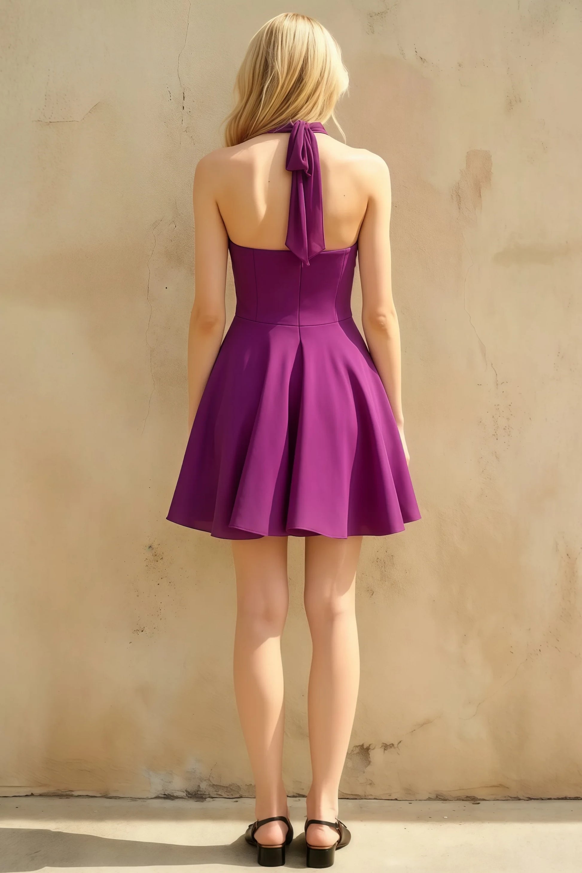 Dorothy Mulberry Halter A-Line Mini Skater Dress