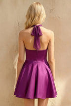 Dorothy Mulberry Halter A-Line Mini Skater Dress