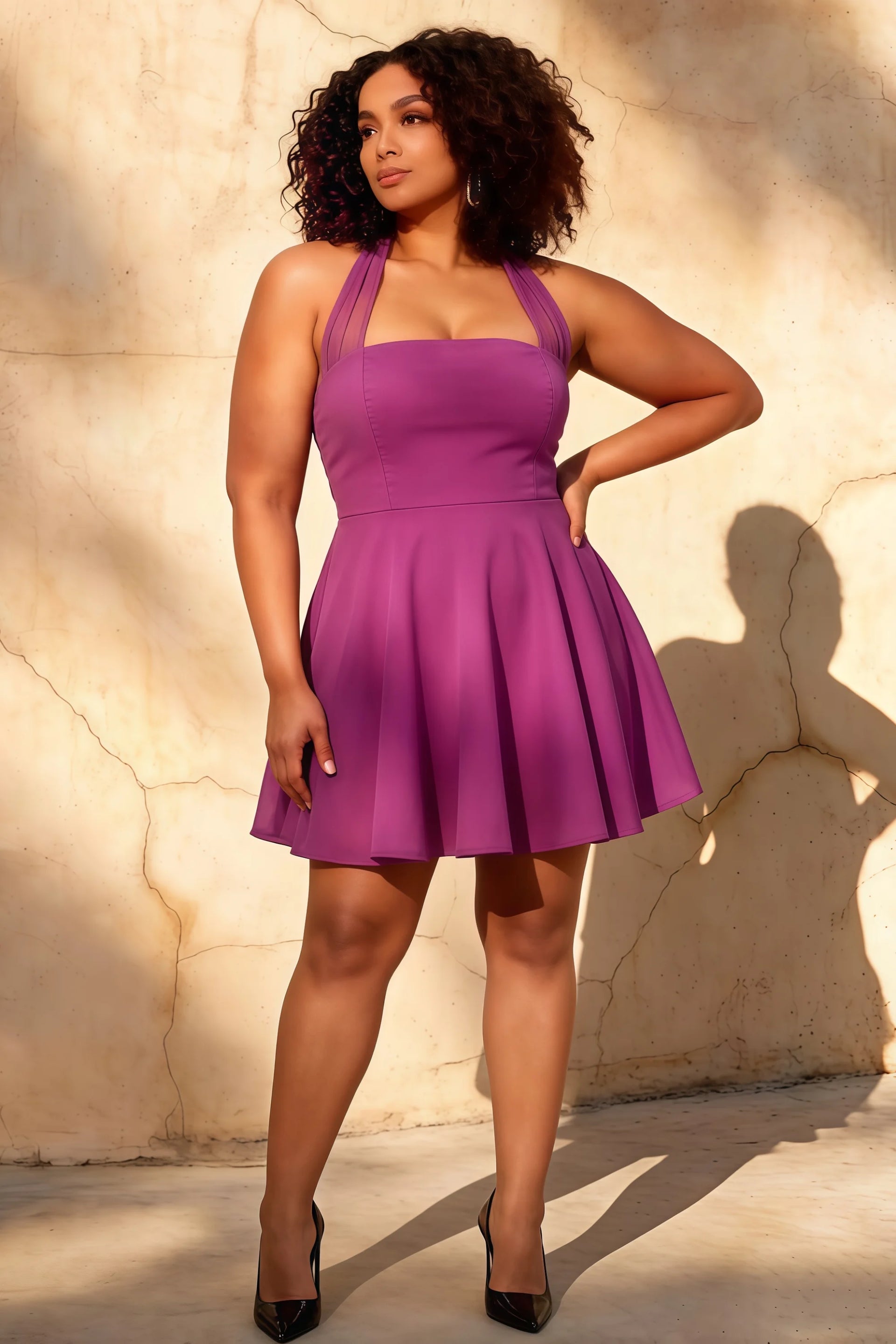 Dorothy Mulberry Halter A-Line Mini Skater Dress