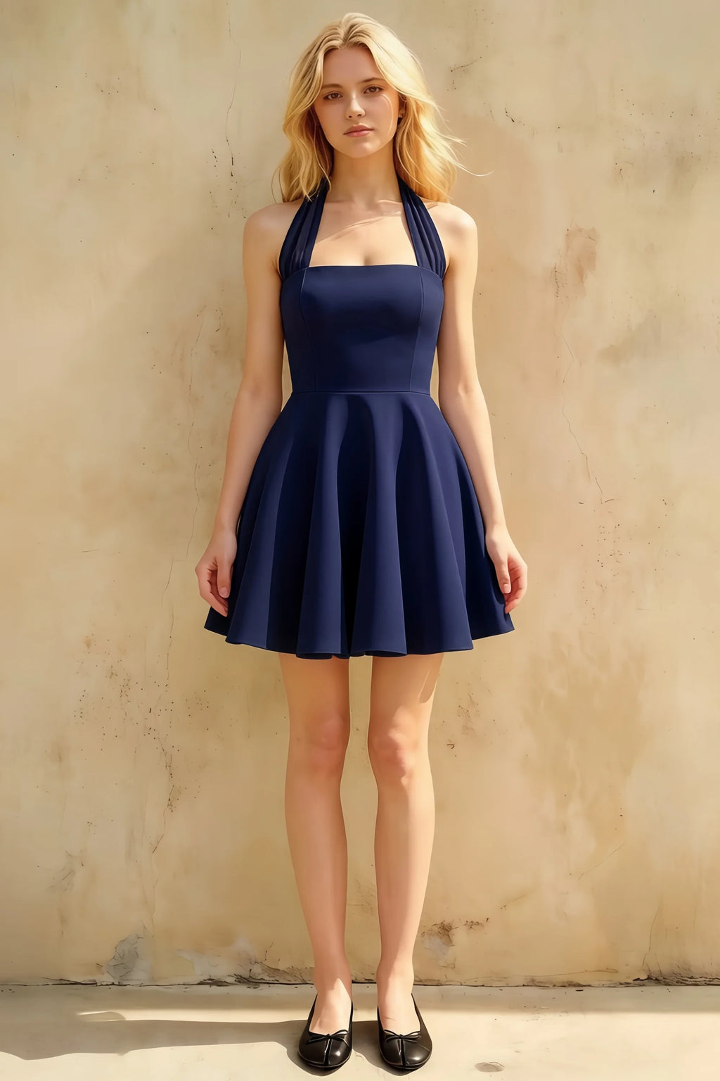 Dorothy Navy Skater Halter Neck Mini Dress