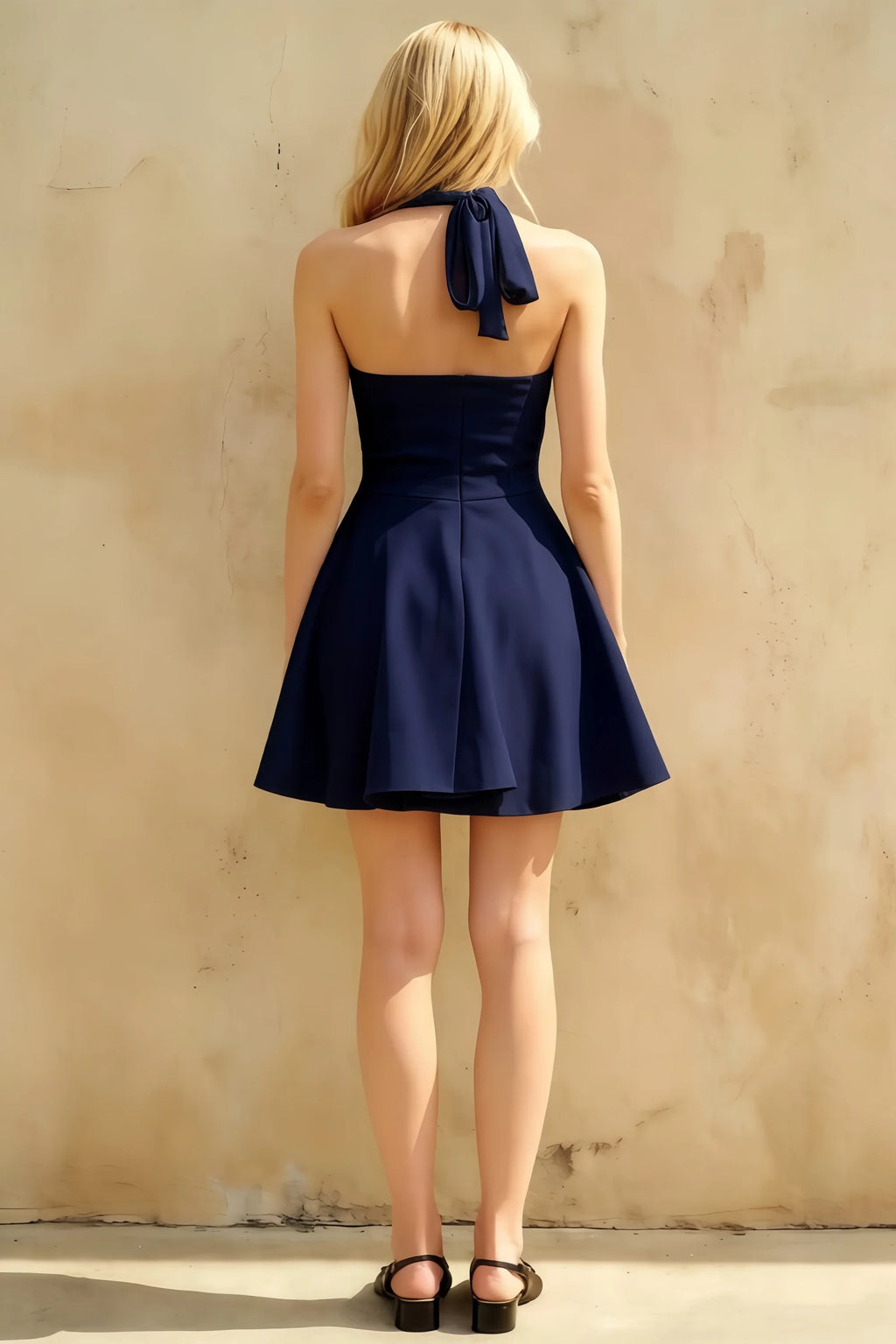 Dorothy Navy Skater Halter Neck Mini Dress
