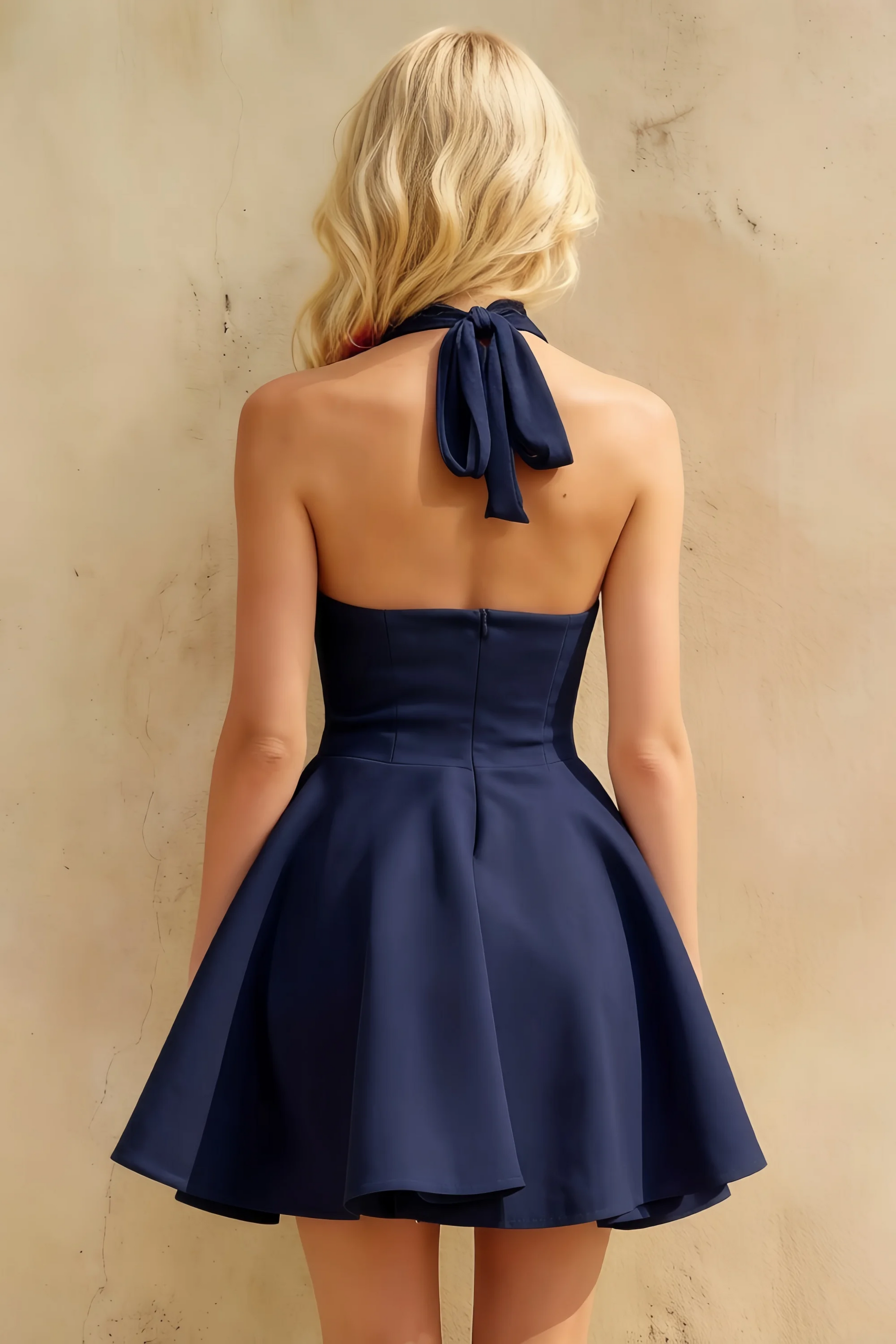 Dorothy Navy Skater Halter Neck Mini Dress