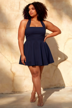Dorothy Navy Skater Halter Neck Mini Dress