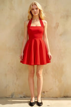 Dorothy Red Halter Backless Skater Mini Dress