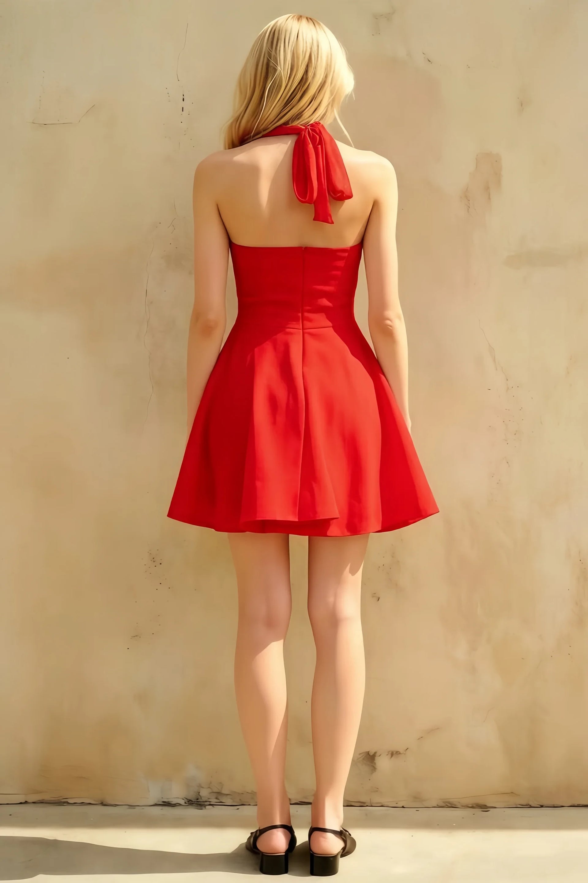 Dorothy Red Halter Backless Skater Mini Dress