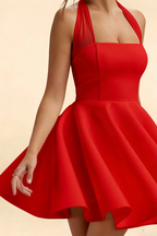 Dorothy Red Halter Backless Skater Mini Dress