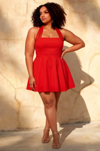 Dorothy Red Halter Backless Skater Mini Dress