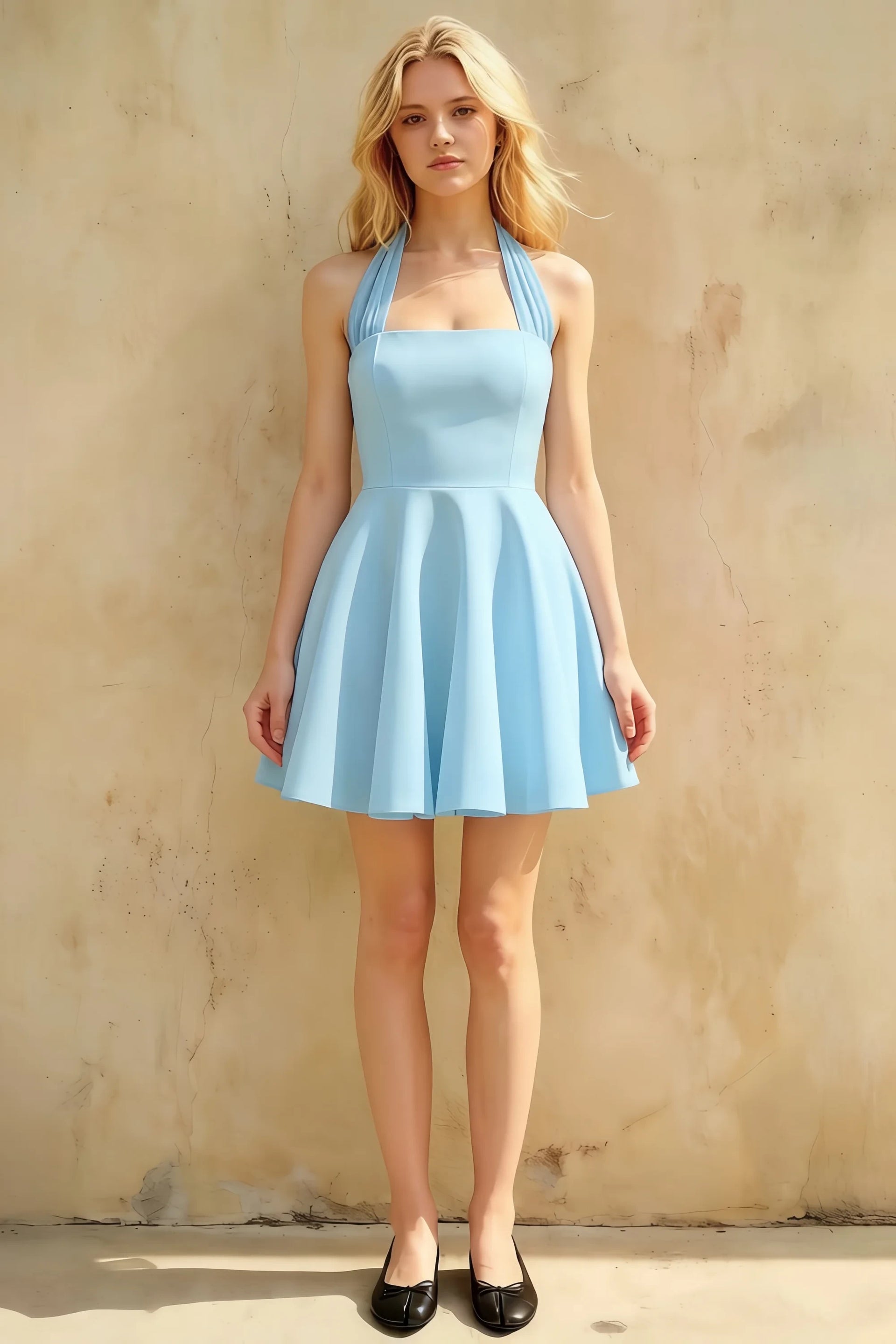 Dorothy Sky Blue Backless A Line Mini Dress for Women