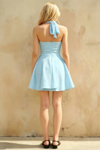 Dorothy Sky Blue Backless A Line Mini Dress for Women