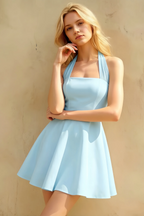 Dorothy Sky Blue Backless A Line Mini Dress for Women