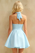 Dorothy Sky Blue Backless A Line Mini Dress for Women