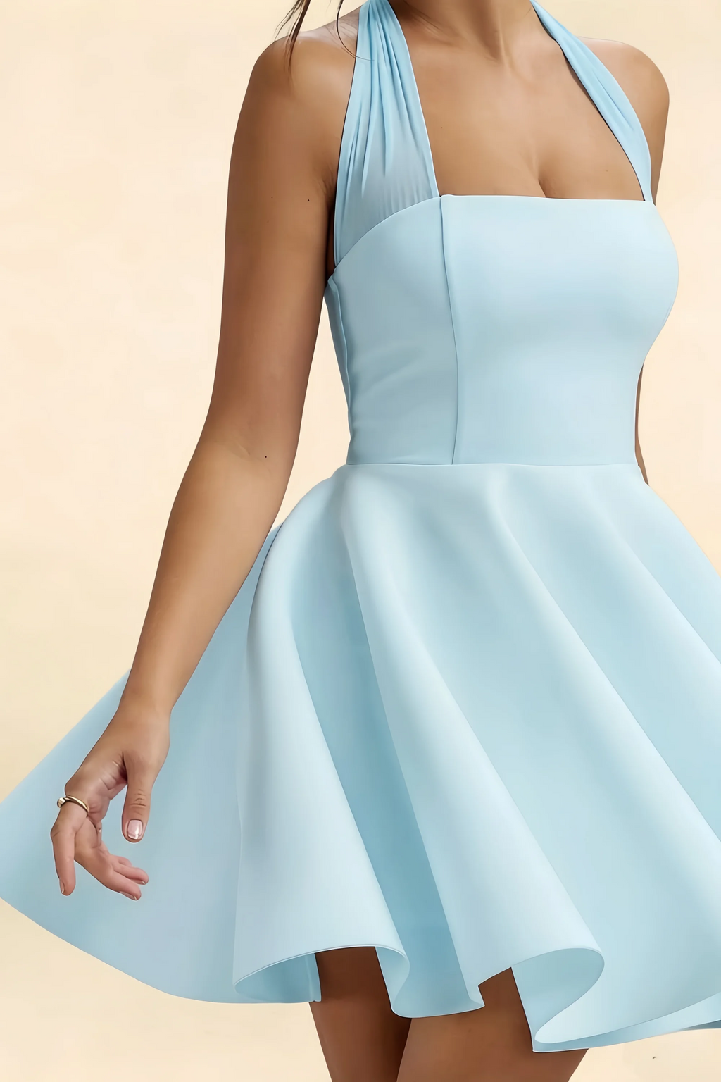 Dorothy Sky Blue Backless A Line Mini Dress for Women