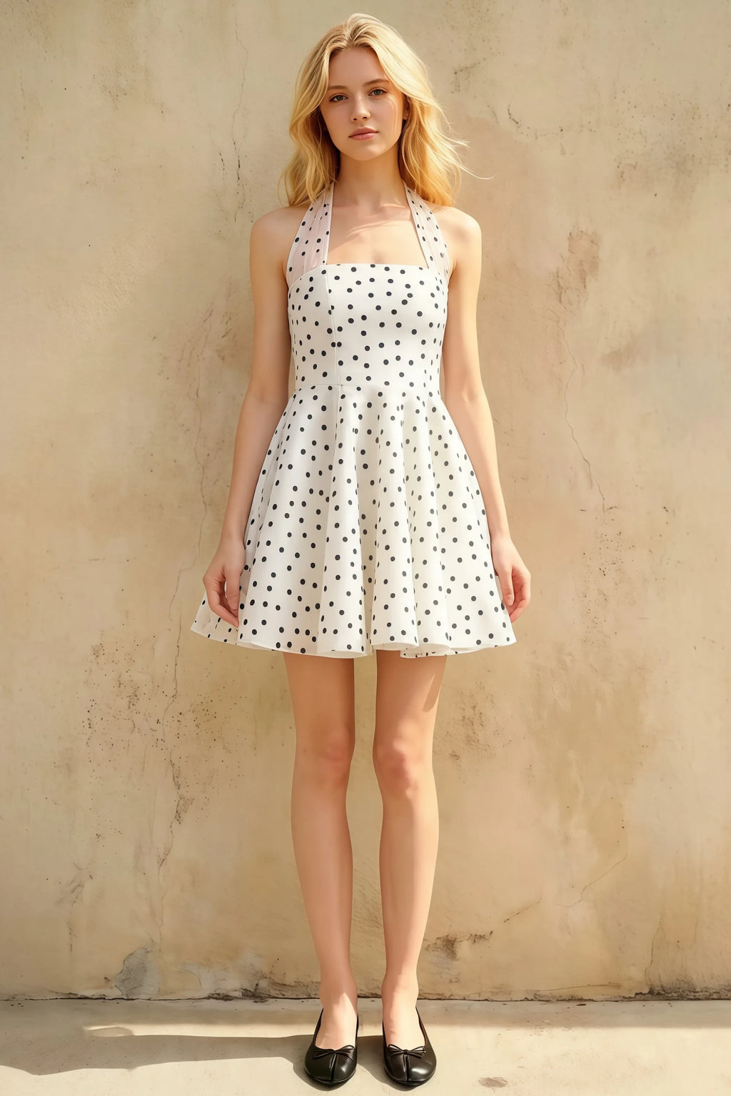 Dorothy White Polka Dot Halter A Line Skater Mini Dress
