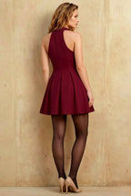 Eden Burgundy Halter A Line Mini Dress