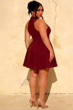 Eden Burgundy Halter A Line Mini Dress