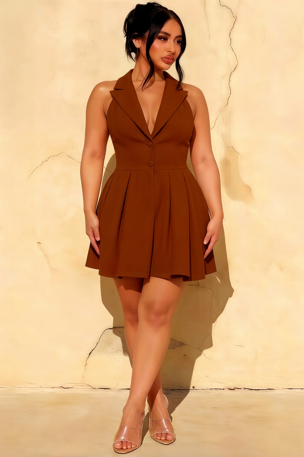 Eden Chocolate Halter Skater Mini Dress | Elegant Formal & Party Dress for Women