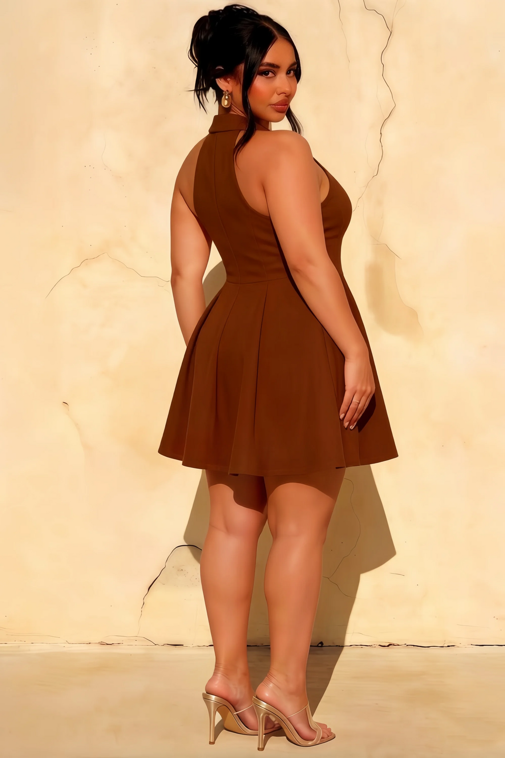 Eden Chocolate Halter Skater Mini Dress | Elegant Formal & Party Dress for Women