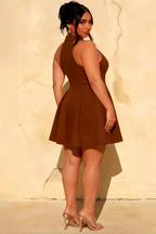 Eden Chocolate Halter Skater Mini Dress | Elegant Formal & Party Dress for Women