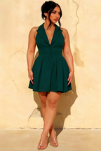 Eden Emerald Green Halter Skater Mini Dress with Blazer Lapels