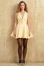 Eden Lemon Plunge Neck A Line Mini Dress | Halter Cocktail Dress