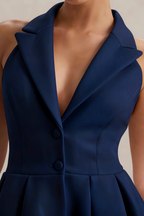 Eden Navy Blue V Neck Mini Skater Dress