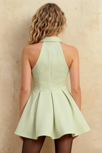 Eden Sage Green Halter Fit And Flare Mini Dress